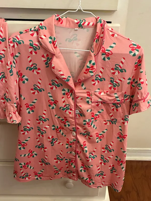 Candy Cane Christmas Pjamas Frill Shors Set Small - Image 2