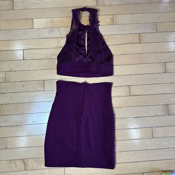 LULU'S 2 Piece Purple Lace Back Crop TOp & Skirt Set Size Small - Image 5
