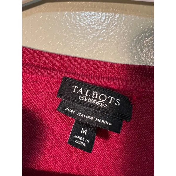 Talbots Women's Size Medium Cardigan Sweater V-Neck Pockets Deep Red Merino Wool - Image 9