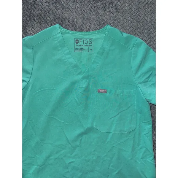 FIGS Women's Technical Collection Scrub Top‎ Green Short Sleeve Pocket Sz Xs - Image 3