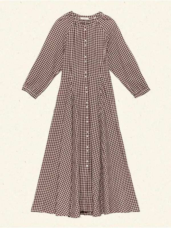 Doen Madeleine Brown and Cream Gingham Button-Front Dress - Image 2