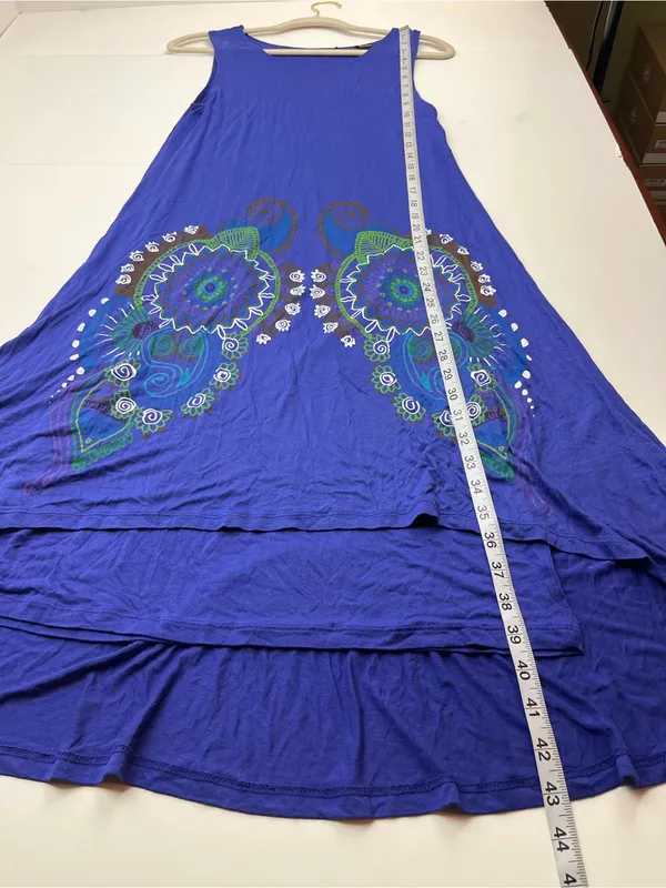 Desigual Royal Blue Sleeveless A-Line Dress Floral Womens Small‎ Stretch Summer - Image 6
