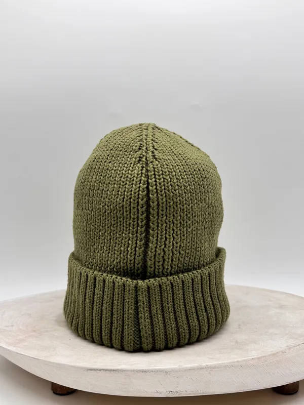 adidas Glam On Woolie Beanie Hat Olive Green Ribbed Cuff Knit Cap NWOT - Image 3