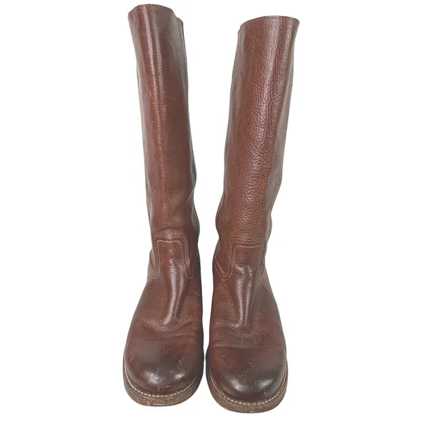 Vintage Frye Campus 14L Tall Boots Pebbled Leather Cognac Brown‎ Women's 9.5M - Image 12