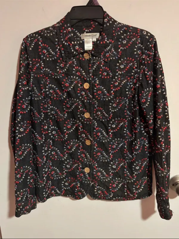 Boho Western Coldwater Creek Floral Paisley Button-Down Jacket S - Image 2
