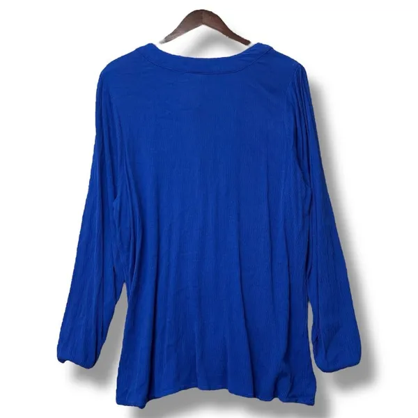 Torrid 2X Blue Lace-Up Crinkle‎ Gauze Blouse Top Minimalist Coastal Boho Resort - Image 3