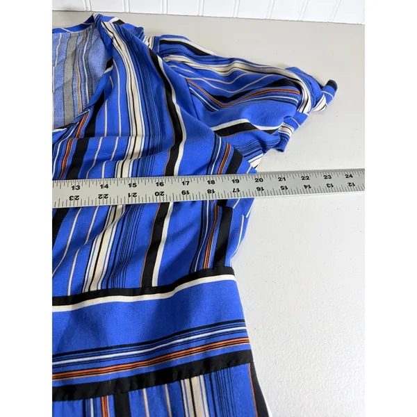 Band Of Gypsies Blue Striped Faux Wrap Dress Flutter Sleeve‎ Ruffle Hem L - Image 11
