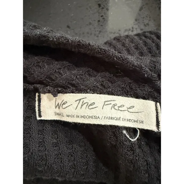 We The Free Free People Black Waffle Knit‎ Thermal Scoop Neck Top Small 3704 - Image 3