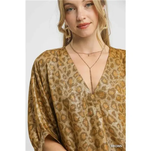 Umgee Metallic Leopard Print‎ V-Neck Kimono Dress - Image 4