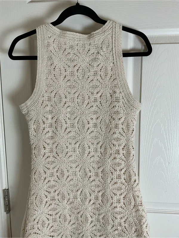Zara Cream Crochet Knit Fringe Hem Mini Dress Size Small S NWT - Image 6