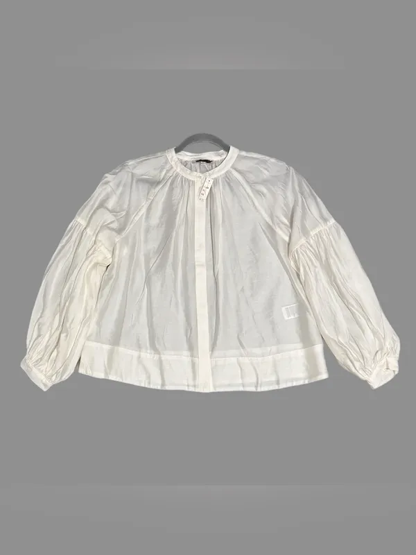 MADEWELL Ivory Button Front Blouse Lyocell Top Pleated Women’s Size Medium - Image 5