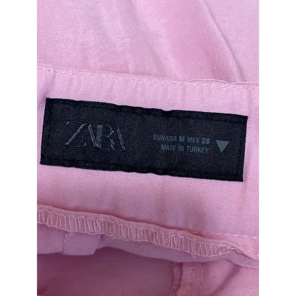 Zara Women's Pink High Waisted Pleated Wide Leg Baggy Trousers Pants Size M - Image 5