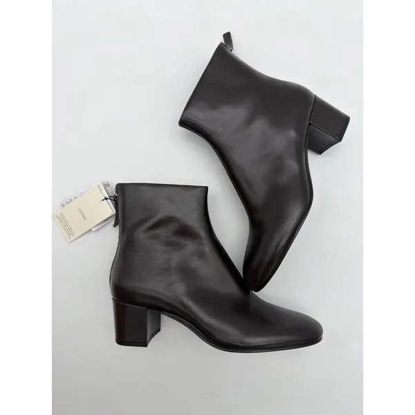 Mango Claro Chocolate Brown Mini Block Heel Leather Round Toe Ankle Boots 8.5 - Image 2