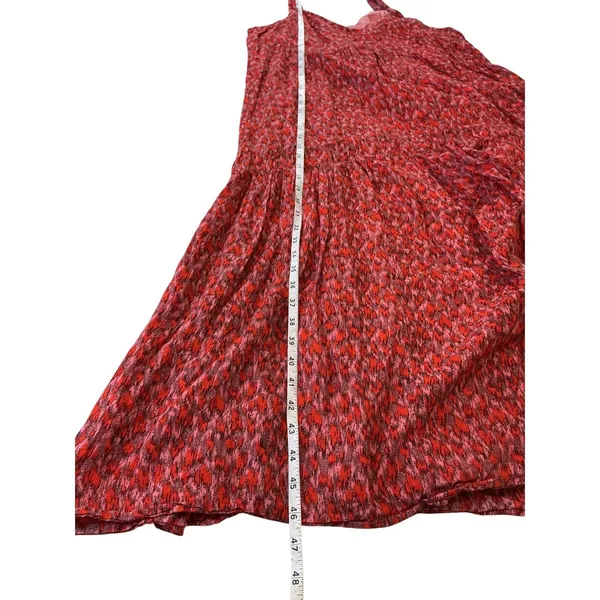 Joie Red Pink Abstract Print Cotton Tiered Maxi Dress Sleeveless V-Neck XL - Image 5