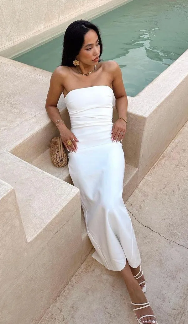 Zara dress bodycon strapless sleeveless tailored midi white wedding party - Image 5