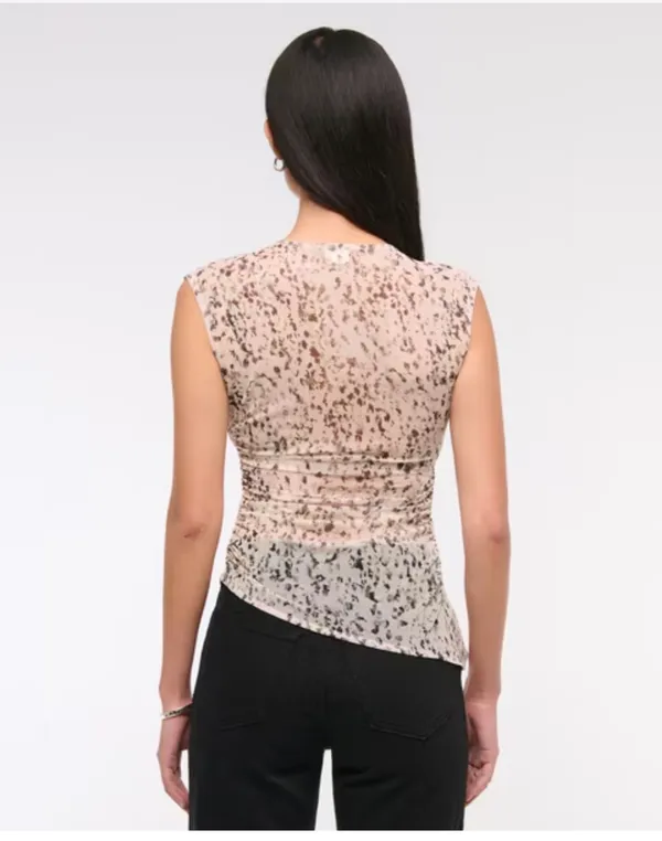 Abercrombie & Fitch leopard print draped mesh top in size S - Image 3