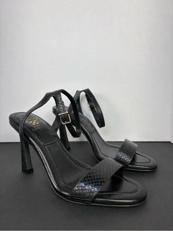 Black Heels Strappy High Heel Textured Sandals Vince Camuto - Image 2