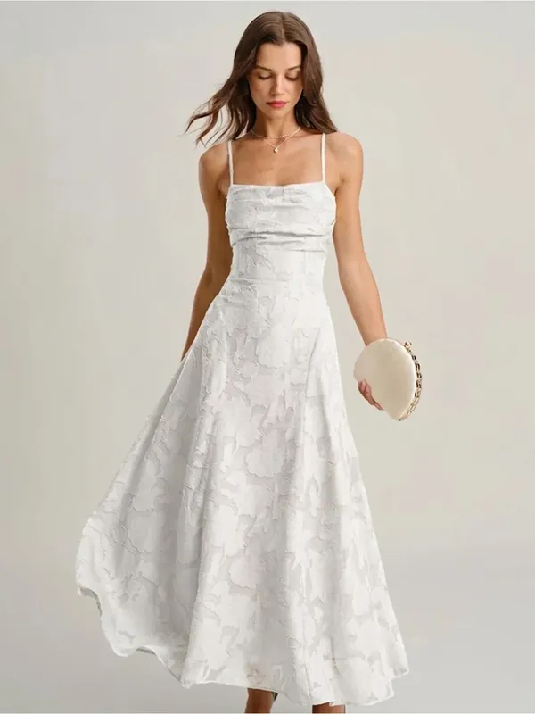 Rihoas White X Cross Jacquard Slip Maxi Dress - Image 6