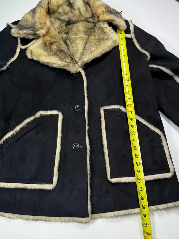 dennis basso Black Coat with Tan Faux-Shearling Trim Size XL NWOT - Image 3