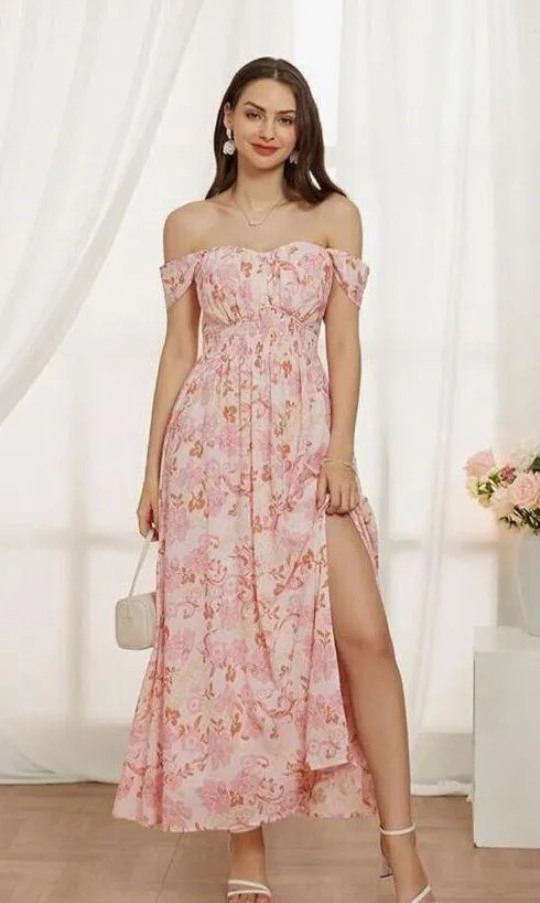 Grace Karin NEW Floral Flowy A Line Maxi Smocked Off Shoulder Dress 2X - Image 4