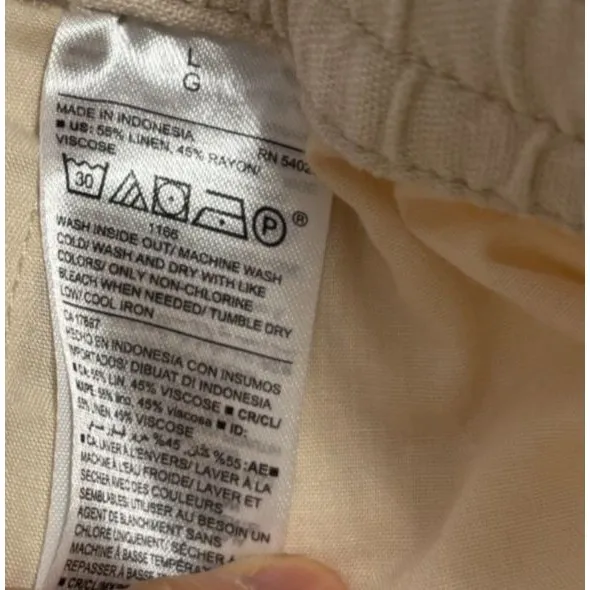 Old Navy Linen Blend Lt Beige‎ Pants Womens L Drawstring Waist Coastal Beachy Boho Casual - Image 8