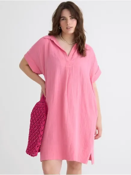 J Crew muslin dress V-neck shirtdress soft gauze Tea Rose splice short sleeve - Image 7