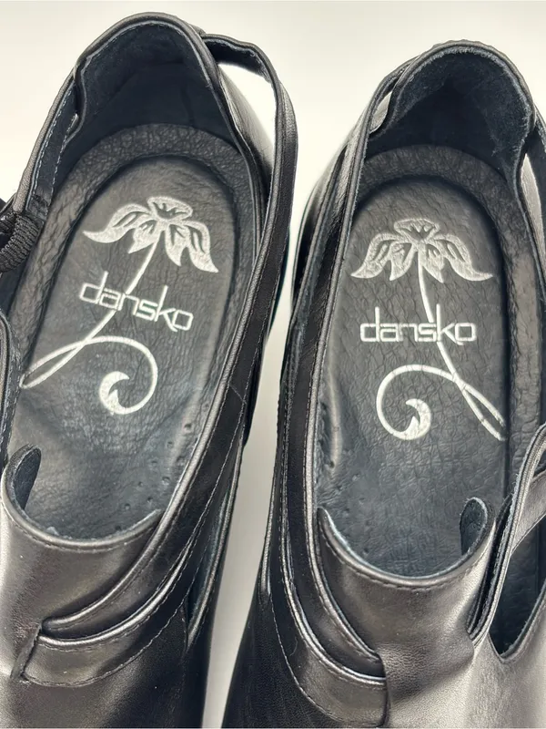 Dansko Black Platform Leather Wedge Mary Jane Slingback Size 40 - Image 12