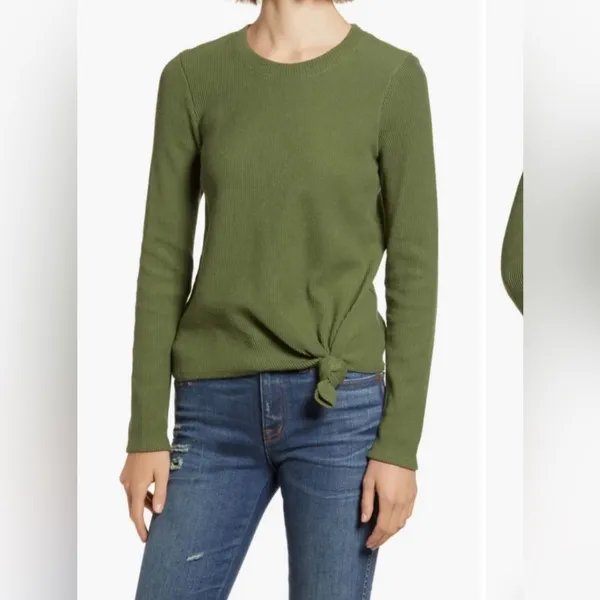 Madewell Womens Jacquard Elwood Knot Front Ribbed Top In Green - Image 3