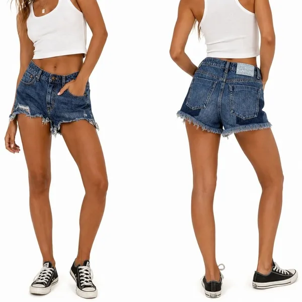 One Teaspoon Legend Distressed Frayed Denim Shorts Blue Boho Edgy Size 22 - Image 2