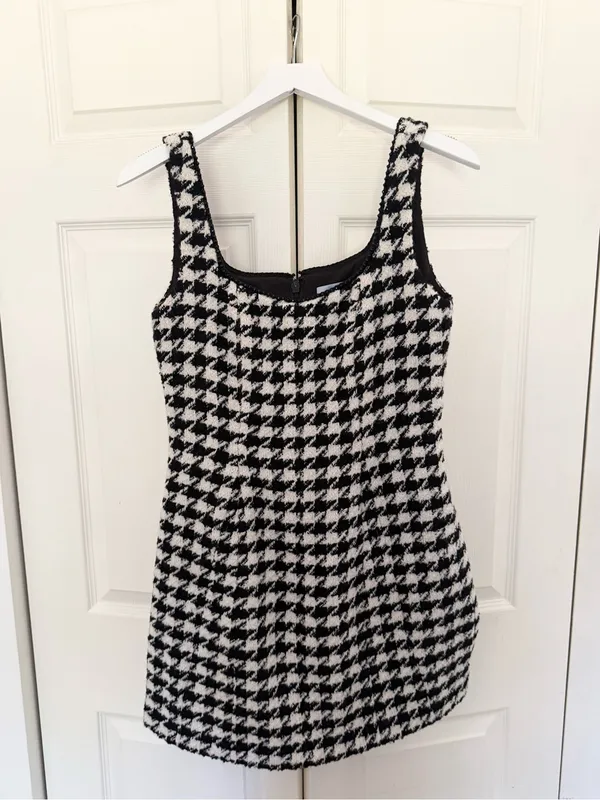Antonio Melani Macy Wool Blend Houndstooth Square Neck Mini Sheath Dress Size 4 - Image 3