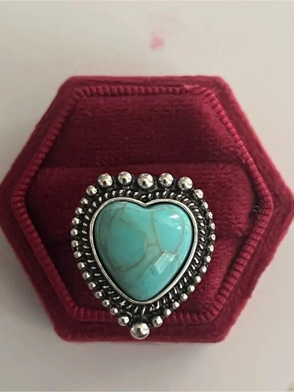 Bohemian Style Stainless Steel Silver Faux Turquoise Ring Size 8 NWT - Image 2