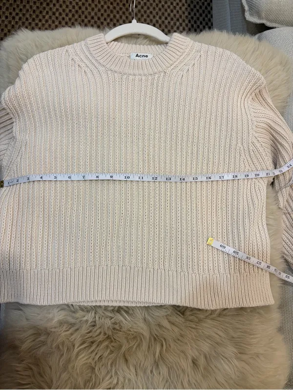 Acne Studios Ribbed Knit Sweater XS Cream Ivory Oversized Boxy Crewneck Luxury - Image 7