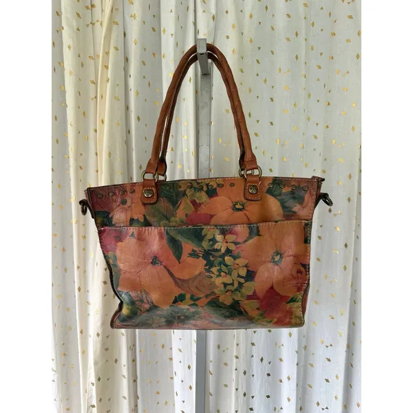 Patricia Nash Navelli Floral Cognac Heritage Italian Leather Tote Shoulder Bag - Image 2