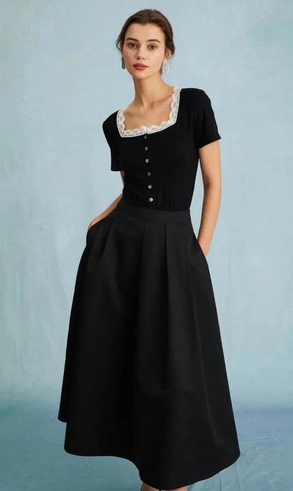 RIHOAS The Black High Waisted Pleated Midi Skirt only 68 - Image 2