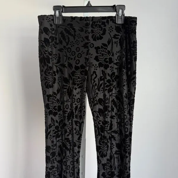 Rush Black Velvet Burnout sz S Witchy Goth Floral Bell Bottom‎ Pants Flowy Boho - Image 2