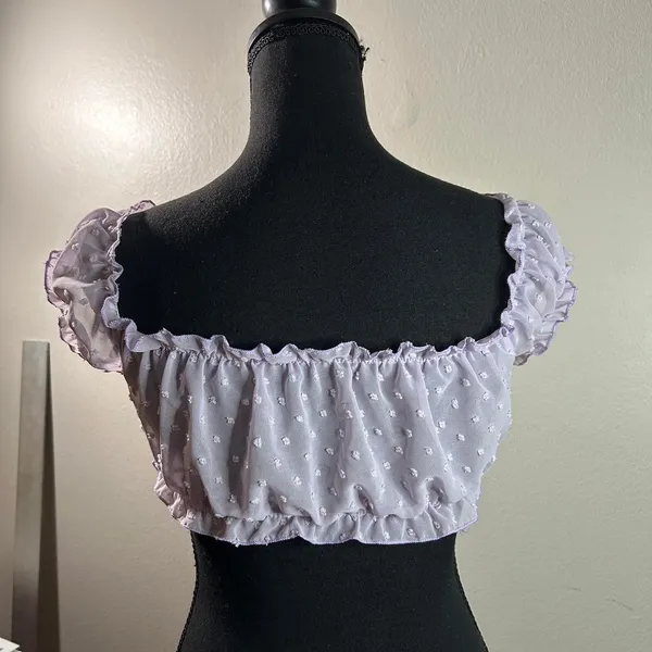 Sexy Sheer Adorable Coquette Costume Layering Textured Lavender Babydoll Cropped - Image 6