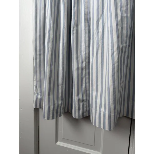Vintage Blue White Striped Sleeveless Midi Dress Button Shoulder Drop Waist - Image 7
