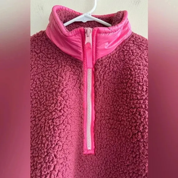 Aerie Dream Sherpa Quarter Zip Sweatshirt, Cherry Pink/Hot Pink, Size Medium - Image 10