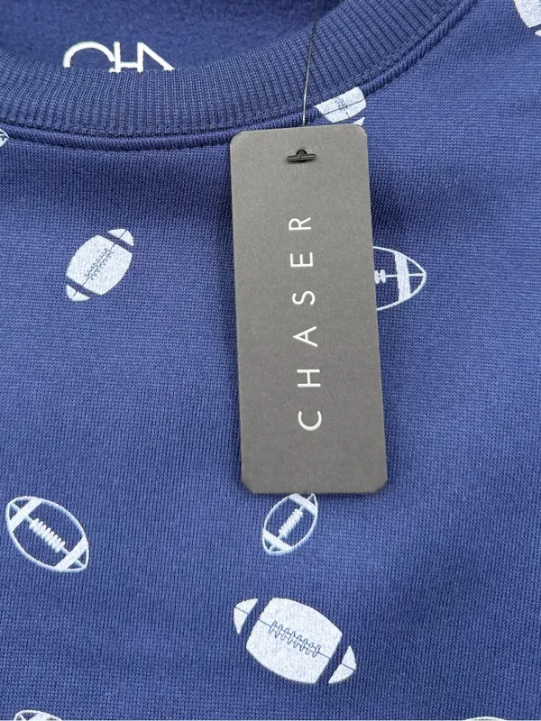Chaser Football Print Sweatshirt Women Small Navy Blue Game Day Crewneck - Image 8