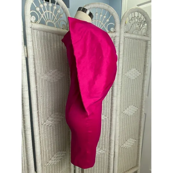 AOMEI Fuchsia Satin Oversized Bow Dress M Off Shoulder Cocktail Party Barbiecore - Image 5