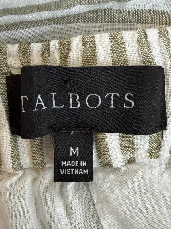 Talbots Linen Green and White Midi A-Line Skirt with Tie Front Size Medium - Image 7