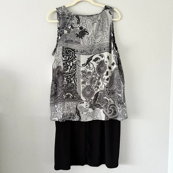 Notations Size-1X Women's Chiffon Overlay Abstract‎ Patterned & Black Dress - Image 2