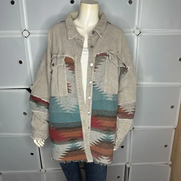 POL Corduroy Aztec Oversized Button Down Shirt Jacket Shacket Size Large - Image 2