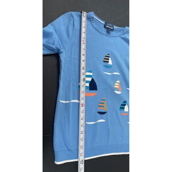 Lands End Supima Cotton Sweater Small Blue Sailboat Nautical Coastal Preppy - Image 6