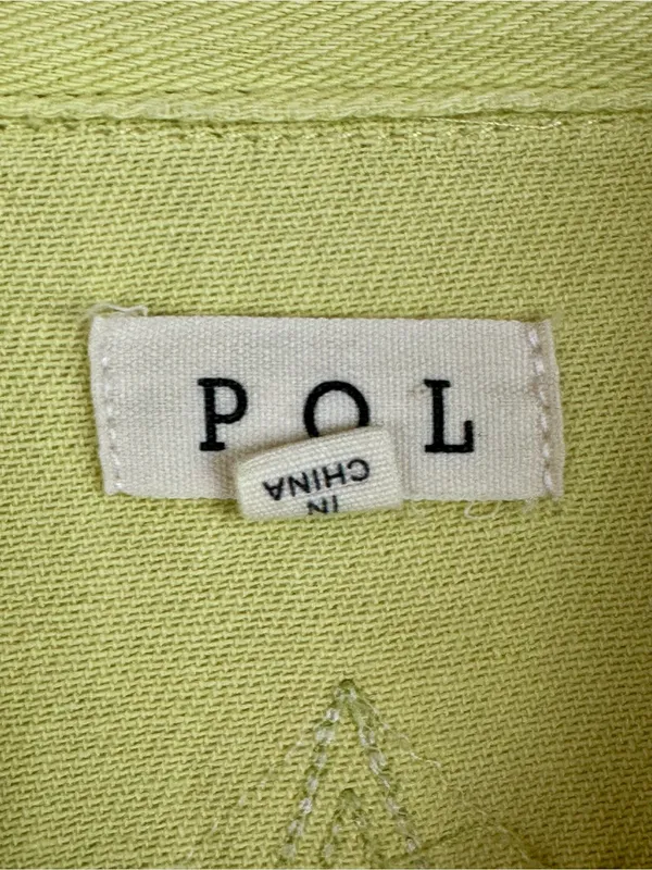 POL Chartreuse Green Raw Hem Cotton Shacket Jacket Oversized Frayed Small Casual - Image 3