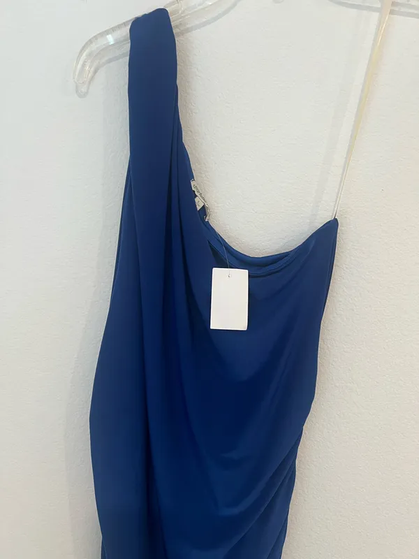 Royal Blue One-Shoulder Draped Women’s Dress Size L by Charlotte Russe - Image 2