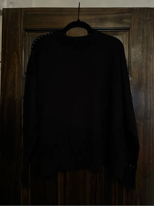 DKNY Black Stud-Trim Layered Hem Sweater - Image 3