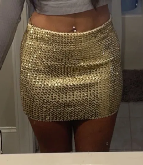 Gold Sequin Mini Skirt Size M - Image 2