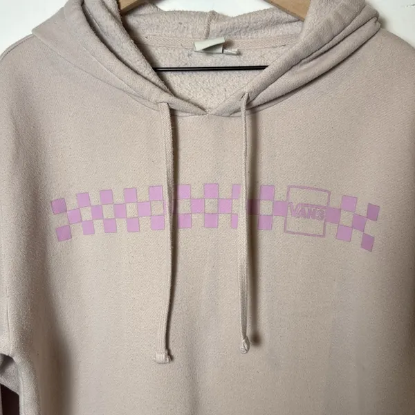 Vans Womens Pale Pink Graphic Print Front and Sleeve Hoodie size L - Image 2