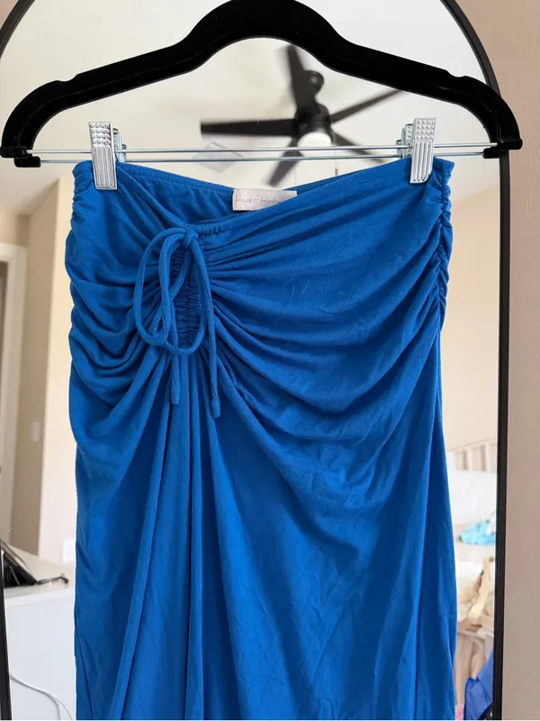 House of Harlow 1960 Cobalt Blue Ruched Drawstring Maxi Skirt - Image 2